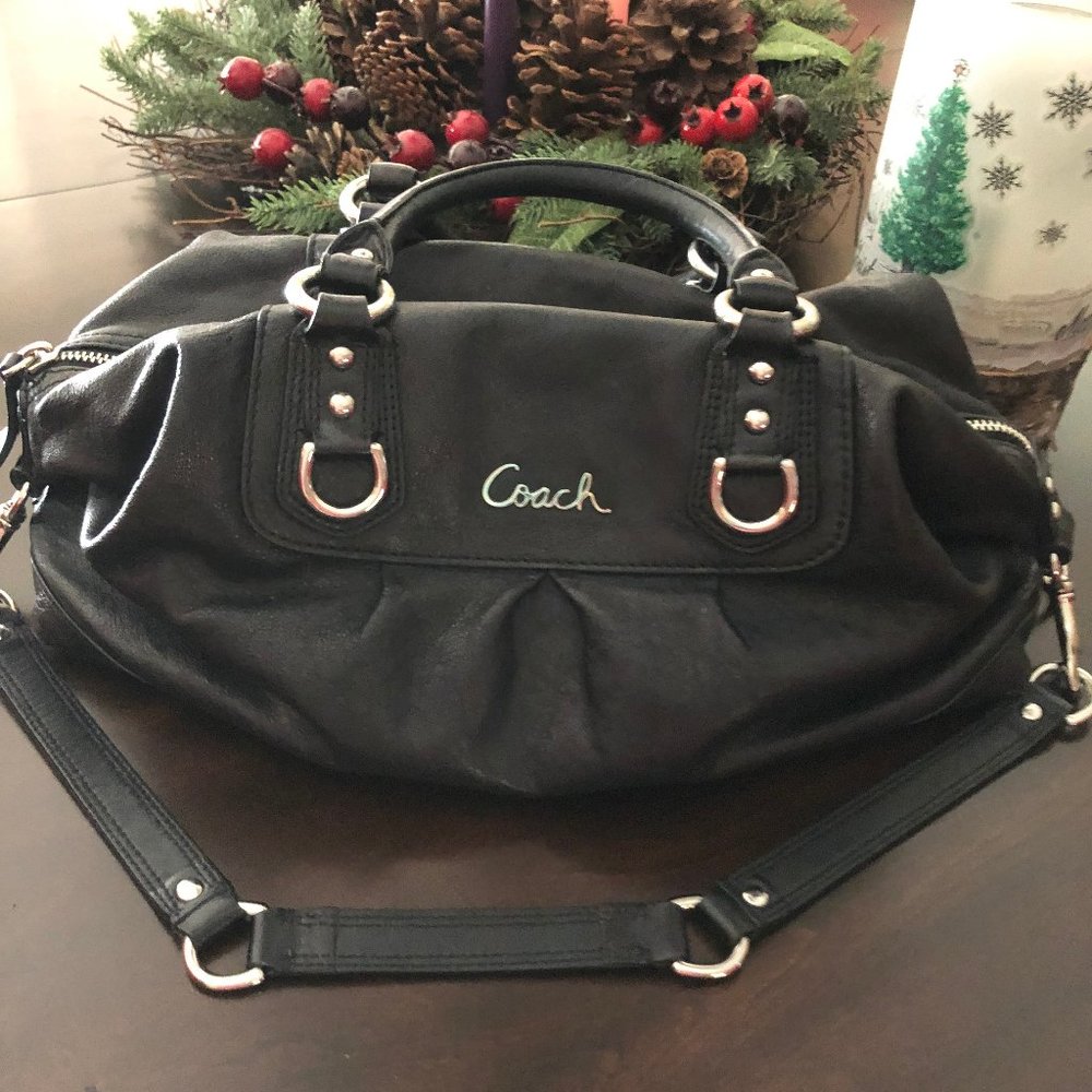 COACH ASHLEY BLACK LEATHER CARRYALL SHOULDER BAG